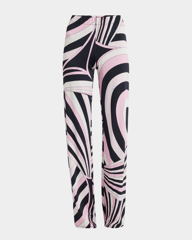 Iride-Print Straight-Leg Pull-On Trousers